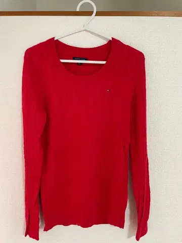 타미힐피거 케이블 니트 스웨터 레드