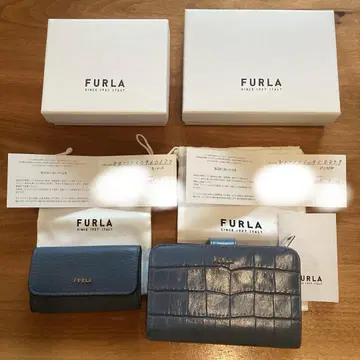 FURLA 접이식 지갑 키케이스 블루 데님 악어 무늬
