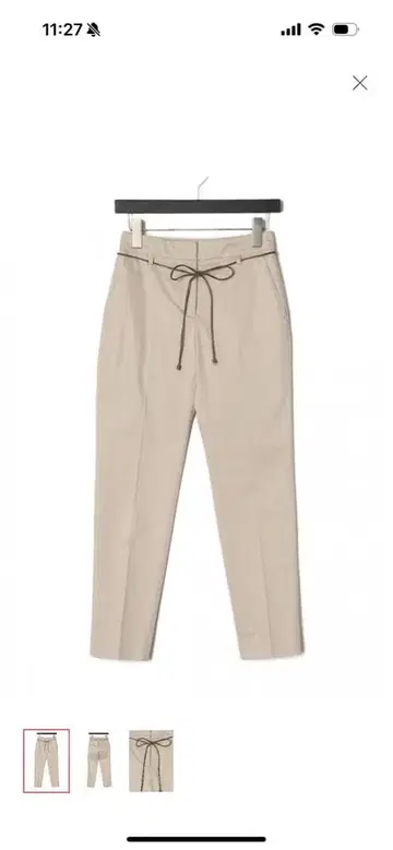 CAPPELLINI 베이지 허리 리본 슬림핏 슬랙스