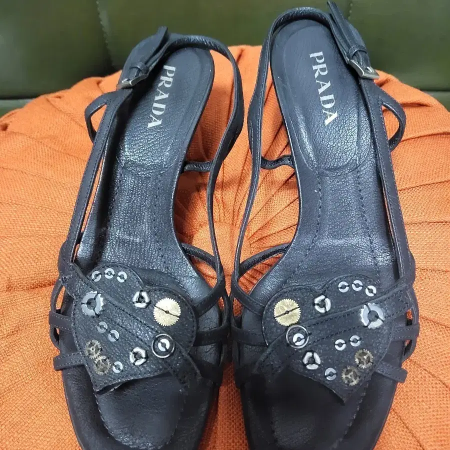 Prada black sandals with steel detail decoration size 38