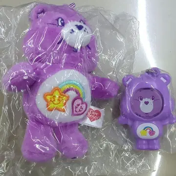 Care Bears 봉제 인형 키링과 사진 프레임 마스코트 보라색 세트