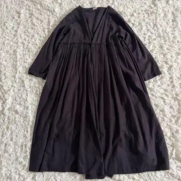 ichi 린넨 롱 원피스 블랙