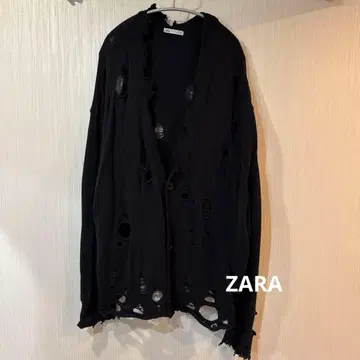 ZARA 데미지 가공 가디건 XL 블랙