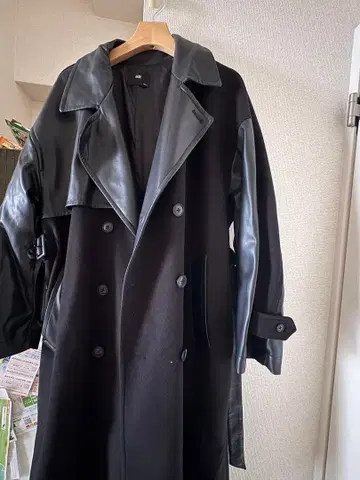 HARE. 울 가죽 콤비 체스터 코트