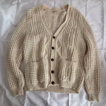 90s 빈티지 케이블 니트 가디건 아란 짜임 XL