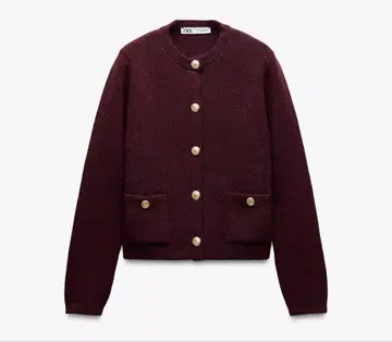 [ ZARA ] 골드 니트 가디건 / 크림슨 / S