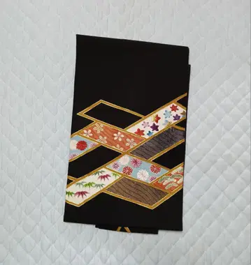 쇼와 레트로 나고야 오비 블랙 베이스 꽃무늬 자수 포멀