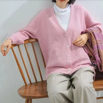 레이빔즈 니트 가디건 핑크