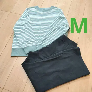 유니클로 울트라 스트레치 세트 라이트 그린 보더 룸웨어 M