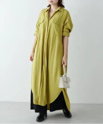 올리브 그린 셔츠 원피스 긴팔