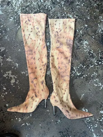 eldantes 스트레치 스웨이드 니하이 부츠 애니멀 무늬 스페인산
