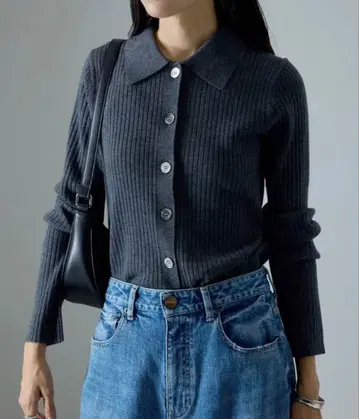 SALON adam et rope' 리브 폴로 니트 가디건