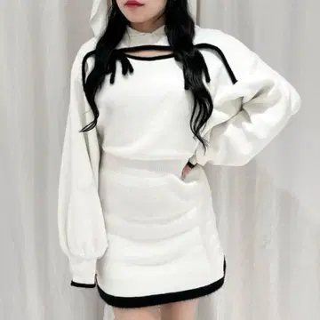 버블스 리본 후디 니트 원피스