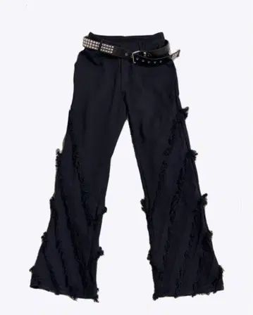 프린지 플레어 데님 / 블랙