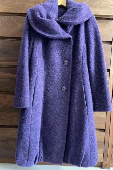 퍼플 울 코트 무릎 아래 길이