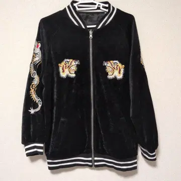 호랑이와 용 자수 벨벳 스카잔