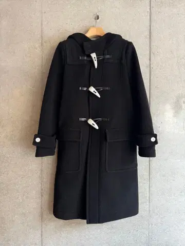 블랙 더플 코트 후드 부착