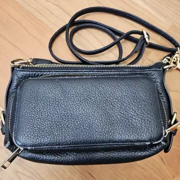 지갑 기능 포함 블랙 가죽 숄더백