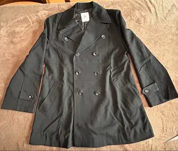 I.S. Sunao Kuwahara 블랙 더블 브레스트 피 코트