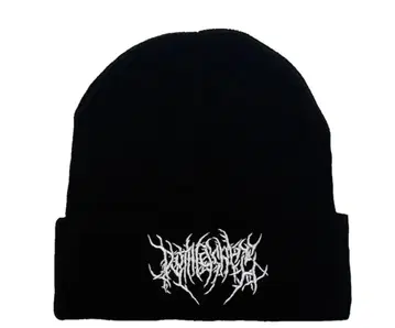 니트 비니 블랙 빨간색 자수 로고