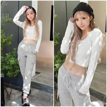 새상품 Rady 따뜻한 속기모 슬림 레그 카고 팬츠 M 그레이