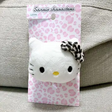 산리오 헬로키티 레오파드 무늬 리본 봉제 인형 앞머리 클립 헤어 클립