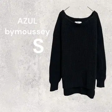 아줄바이마우지 니트 스웨터 긴팔 블랙 S 코튼 두꺼운 원단