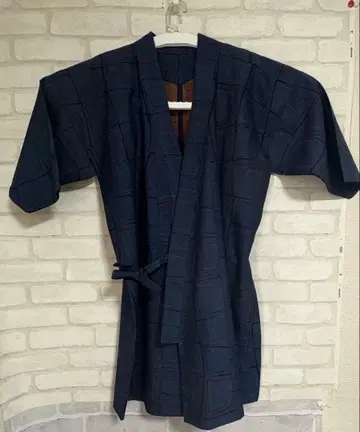 다크 블루 격자 무늬 로브 스타일 기모노 여성용