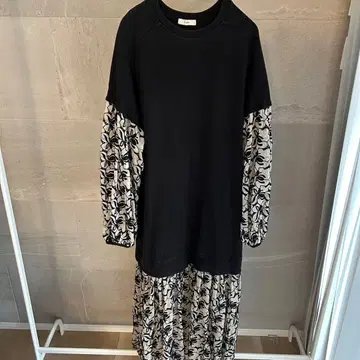 CLANE 플라워 레이스 믹스 원피스 블랙 코튼 0 사이즈