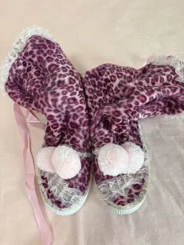 레어 핑크 레오파드 무늬 니하이 부츠