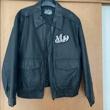 MD 로고 블랙 가죽 자켓