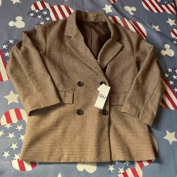 새상품 GU 오버 사이즈 더블 브레스트 자켓 (체크) 브라운 S