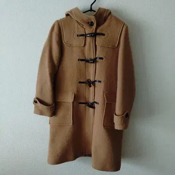 베이지 더플 코트 후드 부착 롱