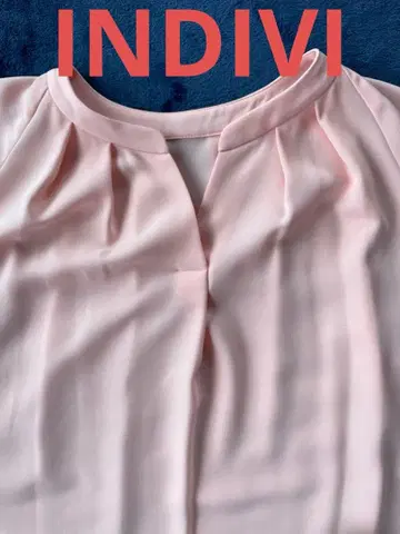 [ 새상품 미사용 ] INDIVI 오렌지 핑크 플레어 슬리브 블라우스