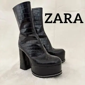 새상품급 ZARA 악어 엠보 사이드 지퍼 숏 부츠 힐 높이 24