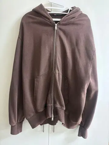 브라운 오버 사이즈 풀 집업 후드티