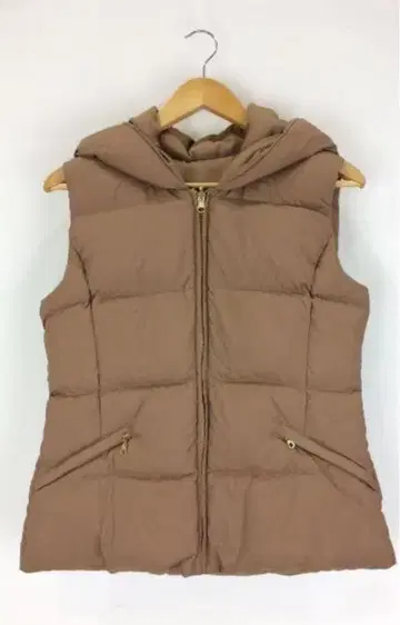브라운 후드 부착 다운 베스트 M 리버서블