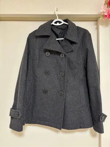 울 더블 브레스트 그레이 코트