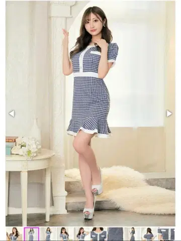 Dazzy 캬바쿠라 트위드 체크 무늬 드레스