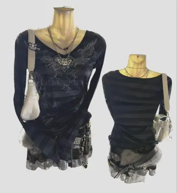 보더 y2k 해골 영문 프린트T 긴팔 롱T 페어리 그런지