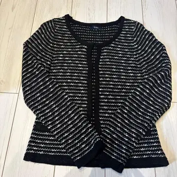 ROPE 블랙 앤 화이트 스트라이프 가디건 M