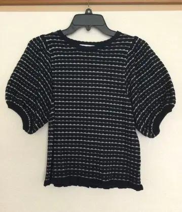 5부 소매 니트탑 블랙 계열 38/M [Couture brooch]