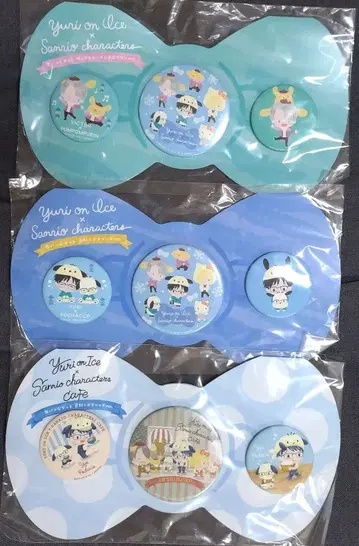 카츠키 유리 & 포차코 빅토르 & 폼폼푸딩 캔뱃지 유리 온 아이스