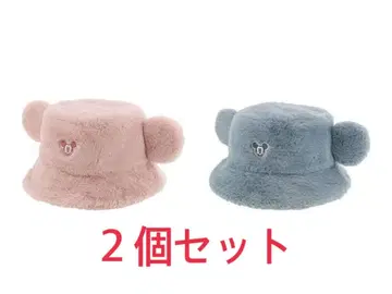 미키마우스 귀 달린 퍼 모자 핑크 블루 그레이 2개 세트