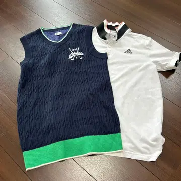adidas 네이비 베스트 & 화이트 피케 셔츠 세트