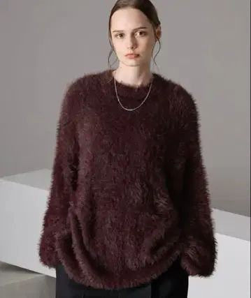 MONO-MART 오버 사이즈 퍼 니트 풀오버 와인