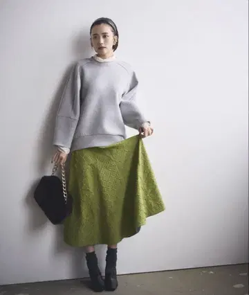 Rirandture 후쿠레 자카드 플레어 스커트