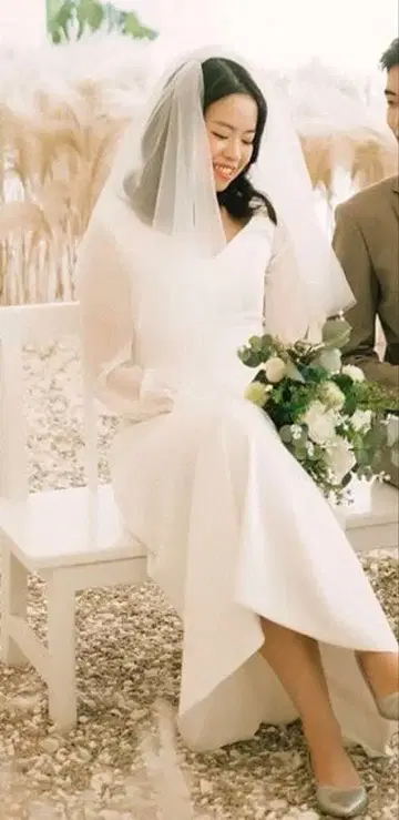 사전 촬영 결혼식 2차 모임 화이트 원피스 빅 사이즈