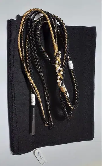 순수 실크 후리소데용 오비 장식 천 허리띠 블랙