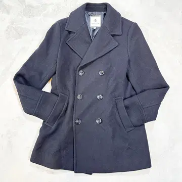 로페피크닉 더블 브레스트 피 코트 울 혼방 심플 네이비 38 M